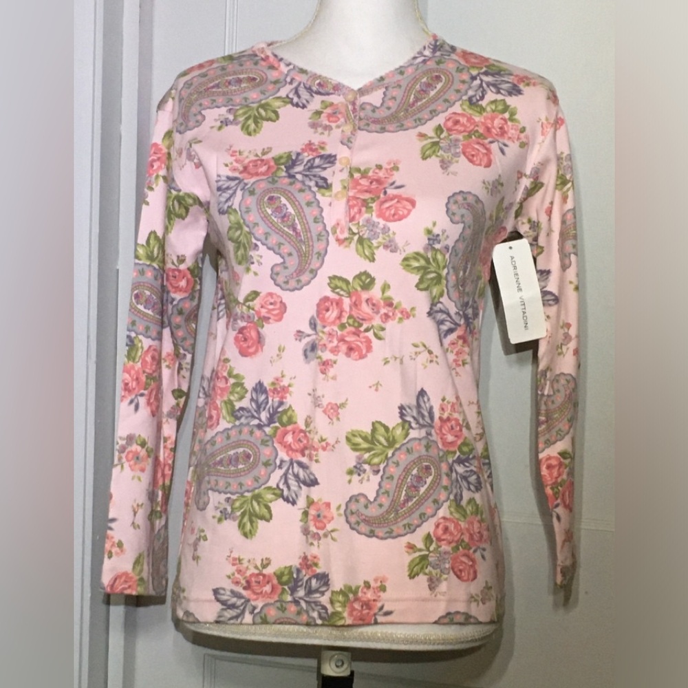 Adrienne Vittadini Pink Floral Paisley Long-Sleeve Top